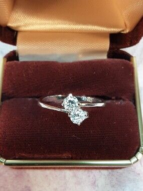 Twin Cubic Zirconia Ring,  925 silver setting, size 6 1/2, with Ring Box
